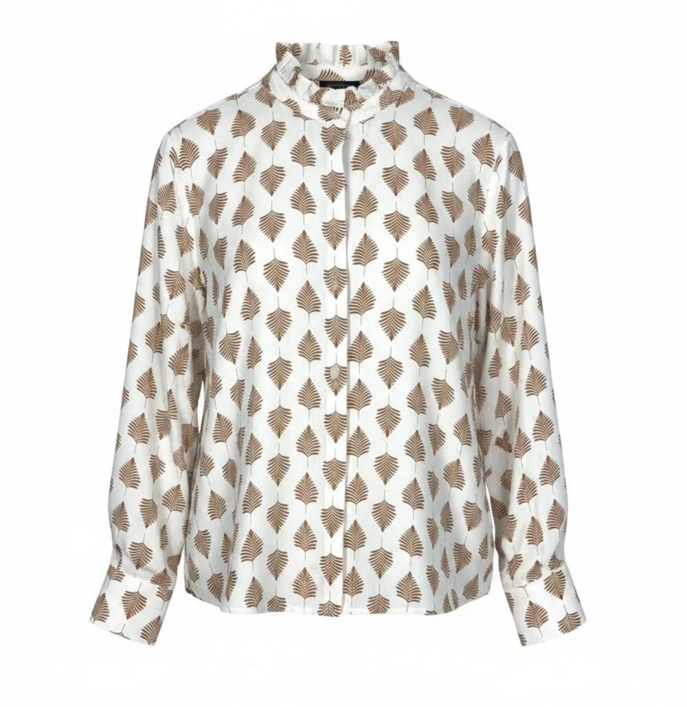 Ann Taylor Women's Size L Ruffle Neck Button-Up Top Blousy Relaxed Fit Career